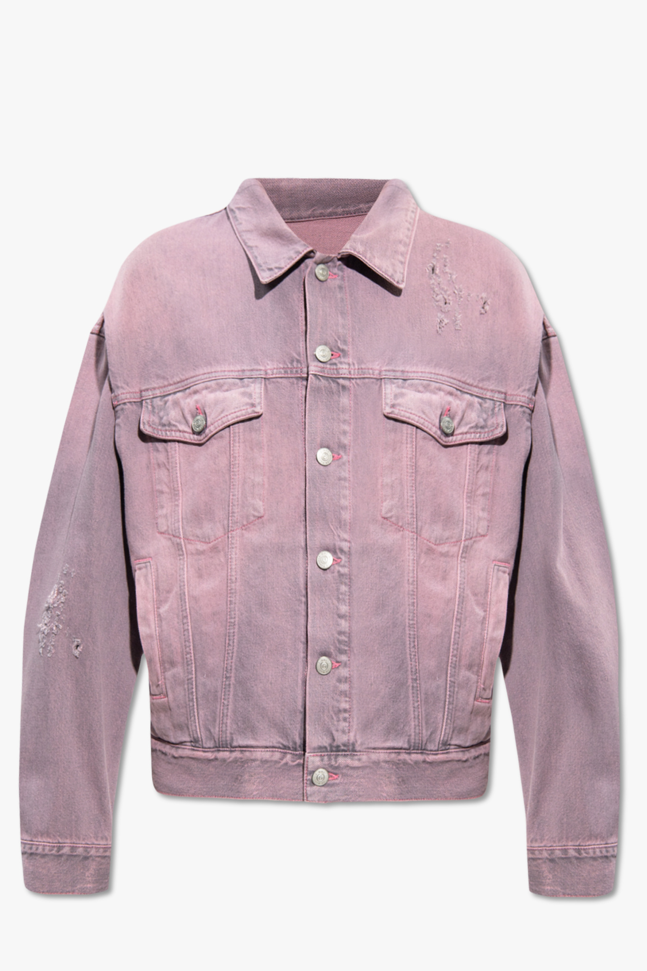 Light Pink Distressed Denim Jacket, Denim