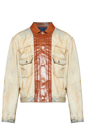 Denim jacket with leather trim