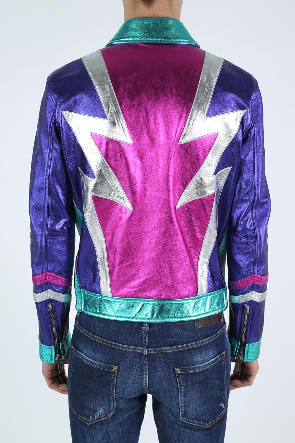 purple metallic leather jacket