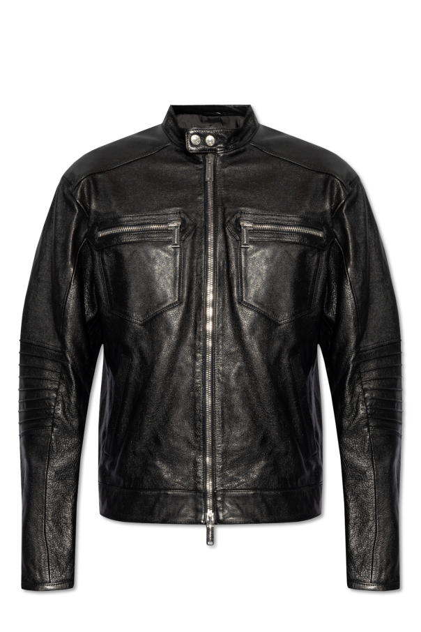 Dsquared2 Leather jacket with stand collar