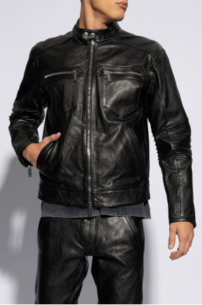 Dsquared2 Leather jacket with stand collar