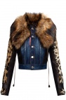 Dsquared2 NAVY BLUE Denim jacket with fur collar