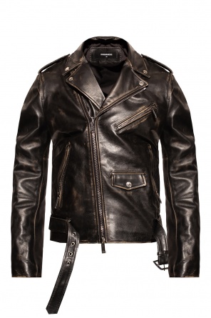 brown leather asymmetric jacket