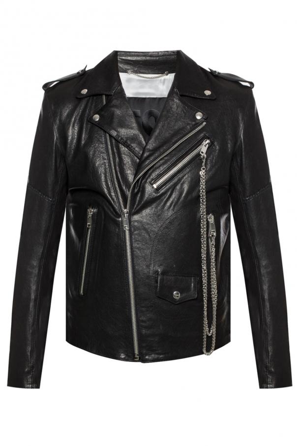 Men's Chains Black Leather Jacket