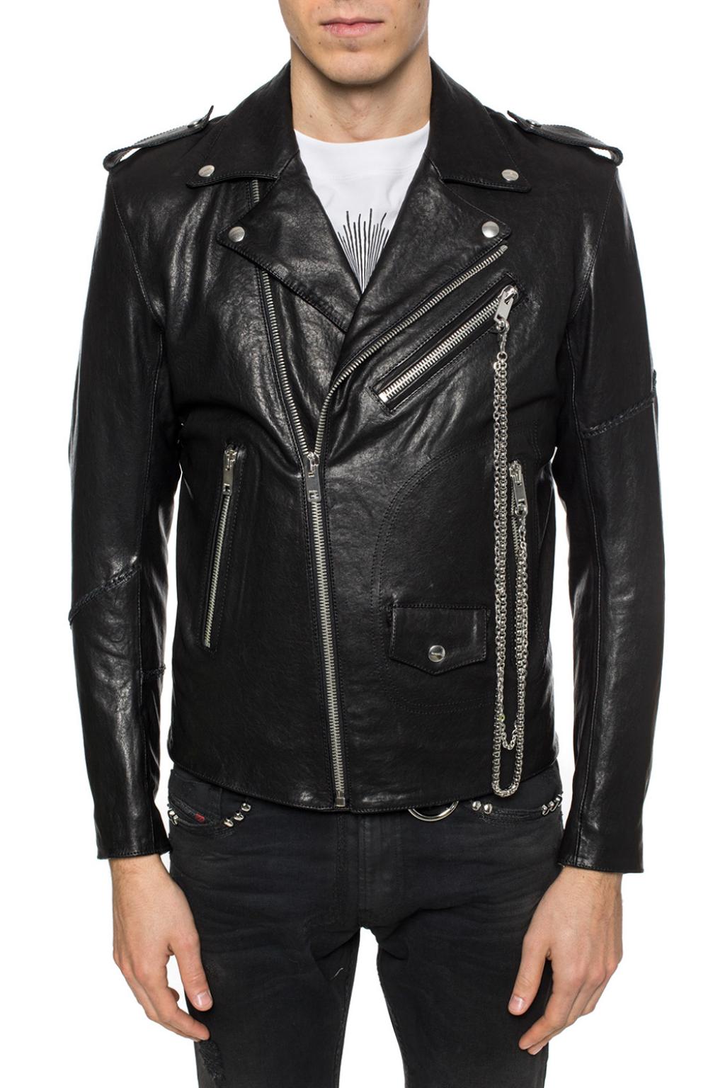 Men's Chains Black Leather Jacket