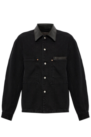 Denim Jacket with Leather Collar