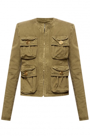 Balmain button-detail leather jacket