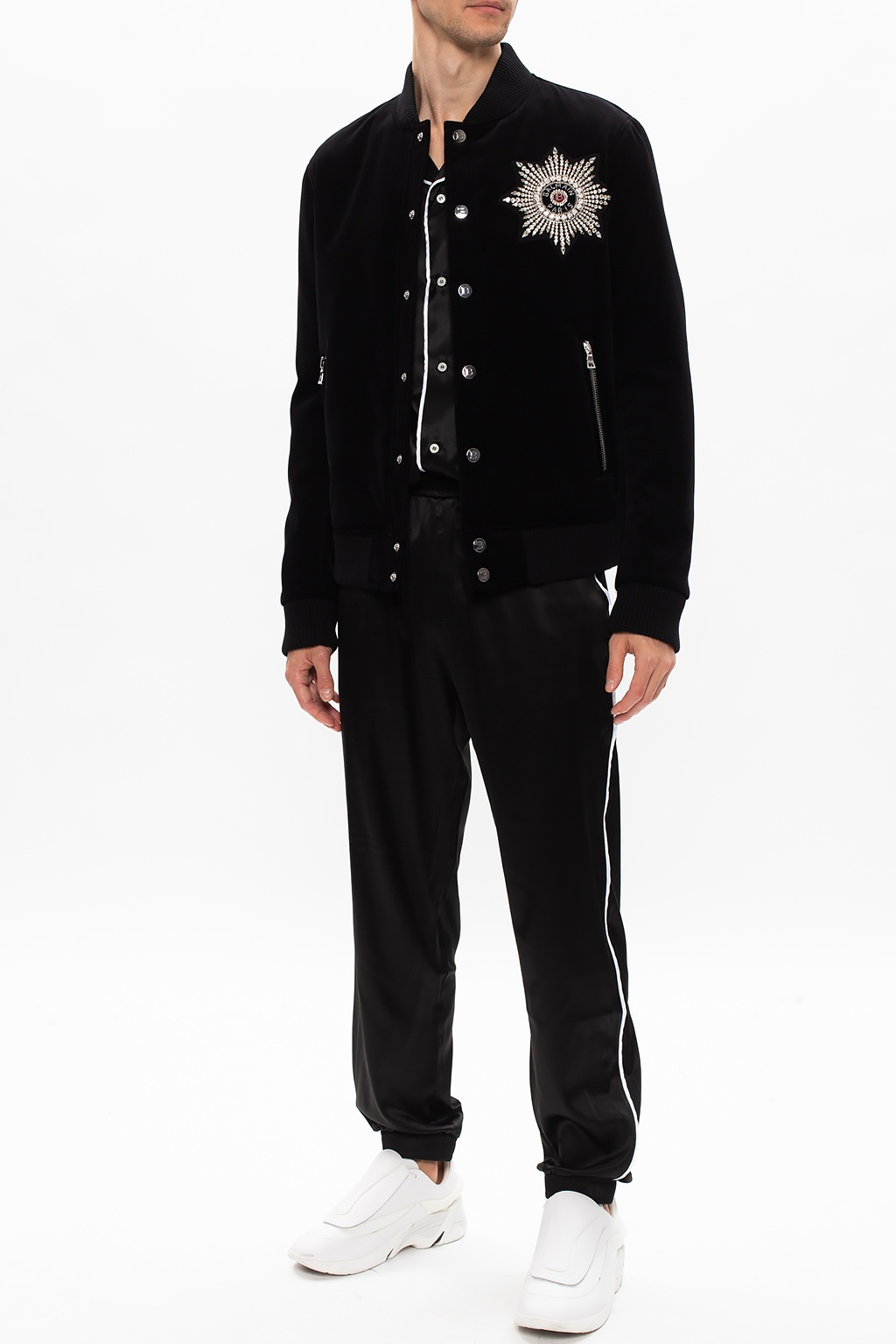 Balmain Men's Mini Monogram Velvet Bomber Jacket