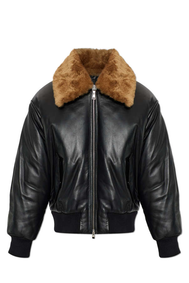 Leather jacket with fur collar od Ami Alexandre Mattiussi