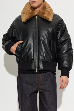 Ami Alexandre Mattiussi Lederjacke mit Fellkragen