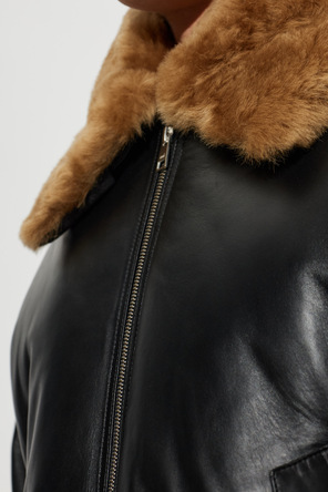 Ami Alexandre Mattiussi Lederjacke mit Fellkragen