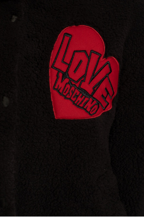 Love Moschino TEEN padded logo-patch hooded jacket Blau