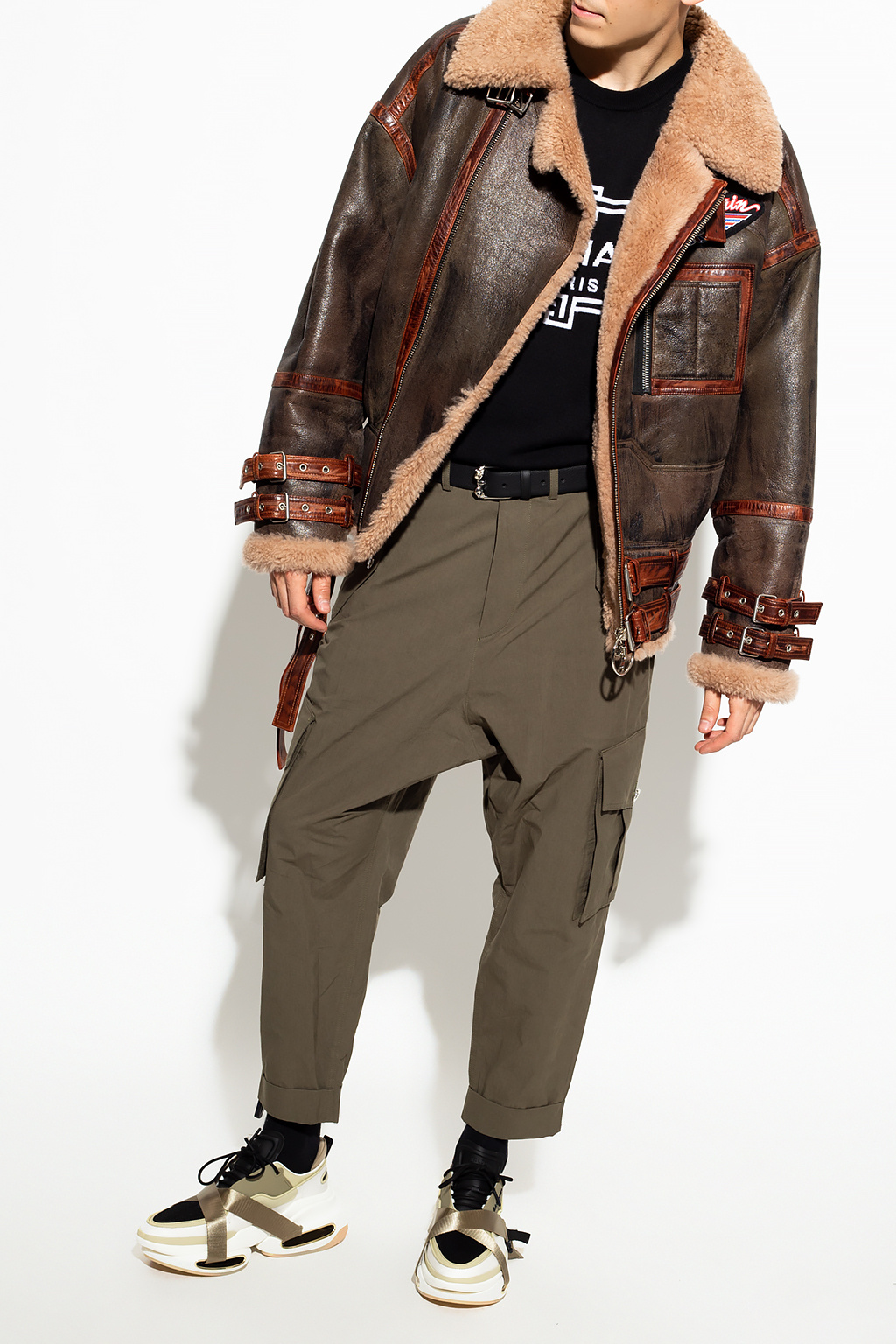 Balmain Shearling coat with straps