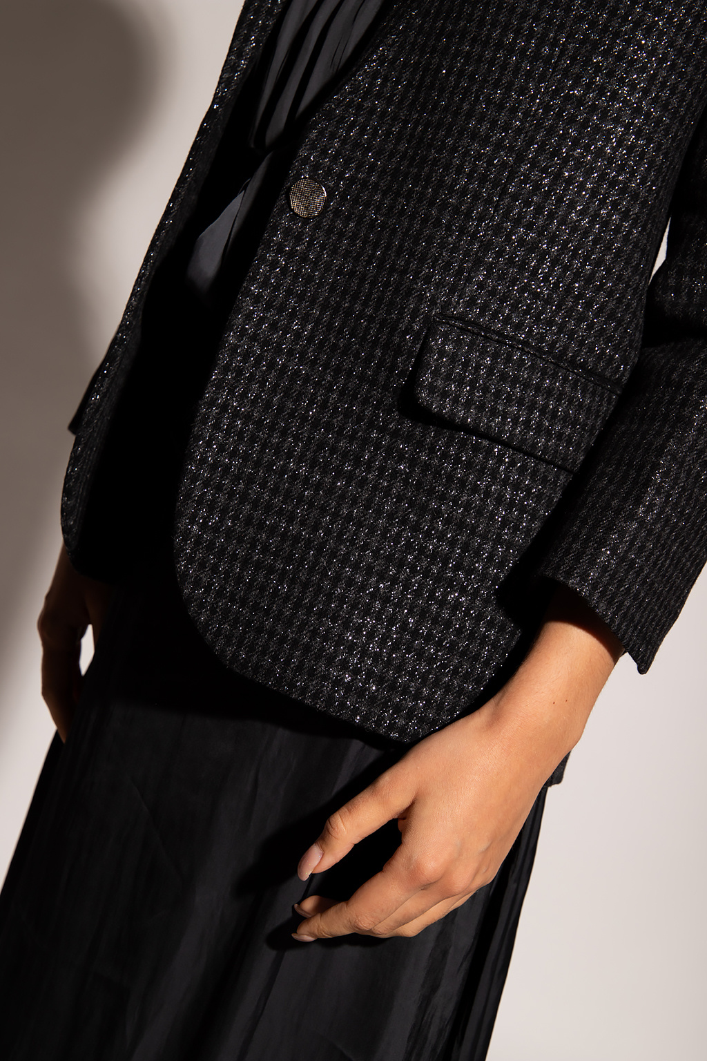 linen cotton basket weave jacket ribbed Blazer with lurex yarn