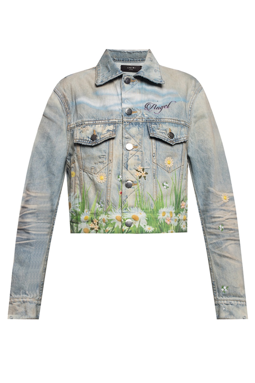 Light blue Denim jacket with floral print Amiri - Vitkac GB