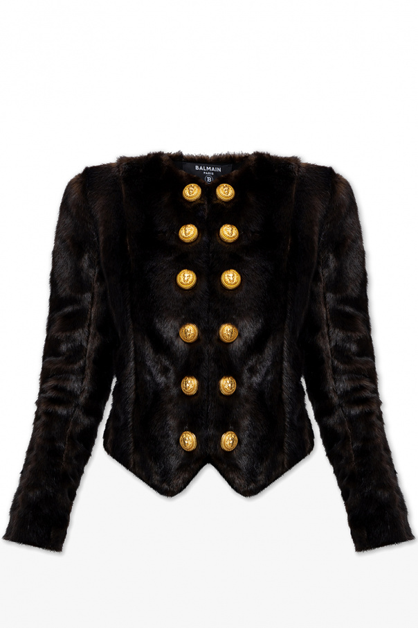 Balmain Faux fur jacket with decorative buttons