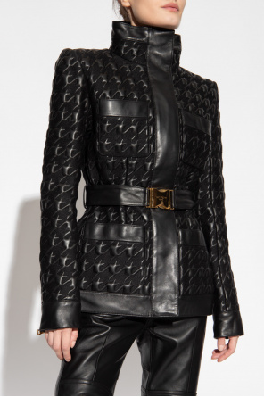 Balmain Leather jacket with stand collar