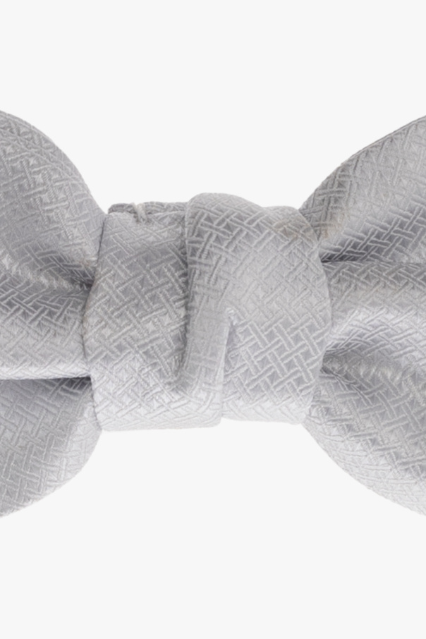 Lanvin Silver-tone bow tie from . Crafted from textured silk