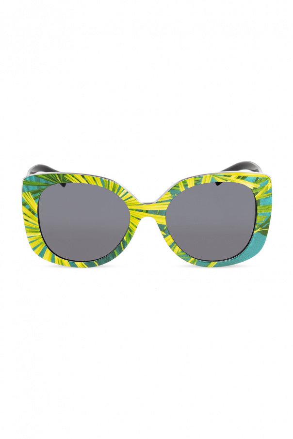 Versace Polaroid X Love Island round sunglasses in gold with blue lens