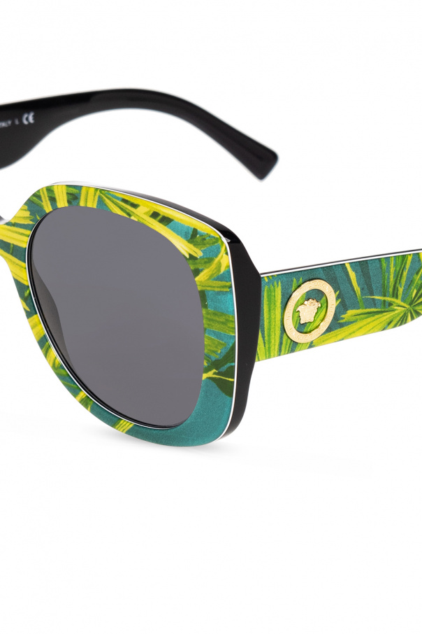 Versace Polaroid X Love Island round sunglasses in gold with blue lens