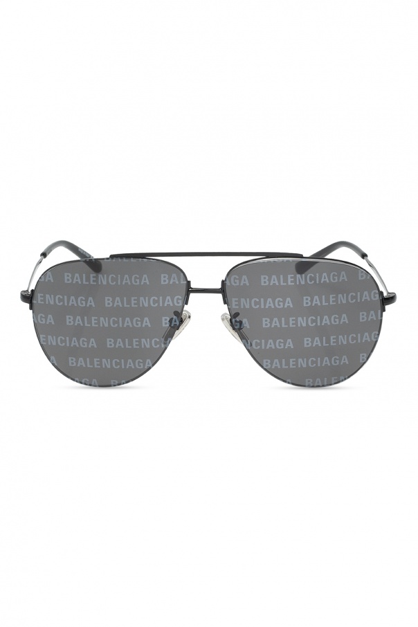 Balenciaga Edith aviator leather-trim sunglasses Gold