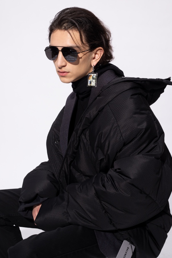 Balenciaga Edith aviator leather-trim sunglasses Gold