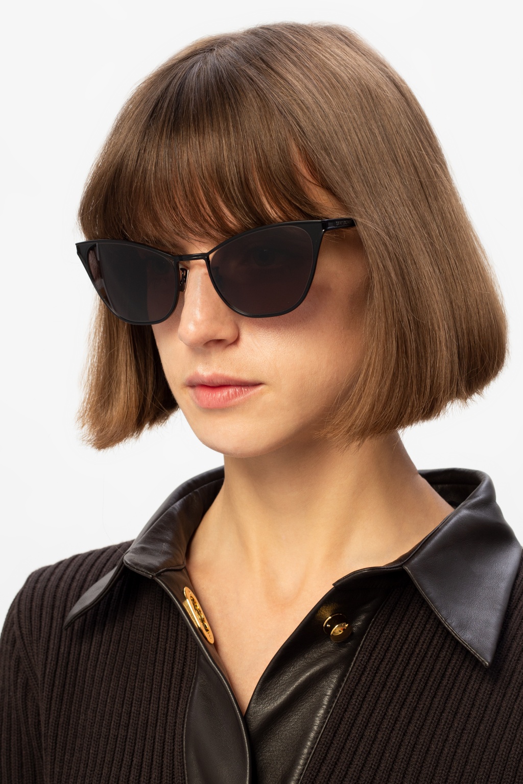 Saint Laurent Accessorize statement arm sunglasses in gold with brown lens