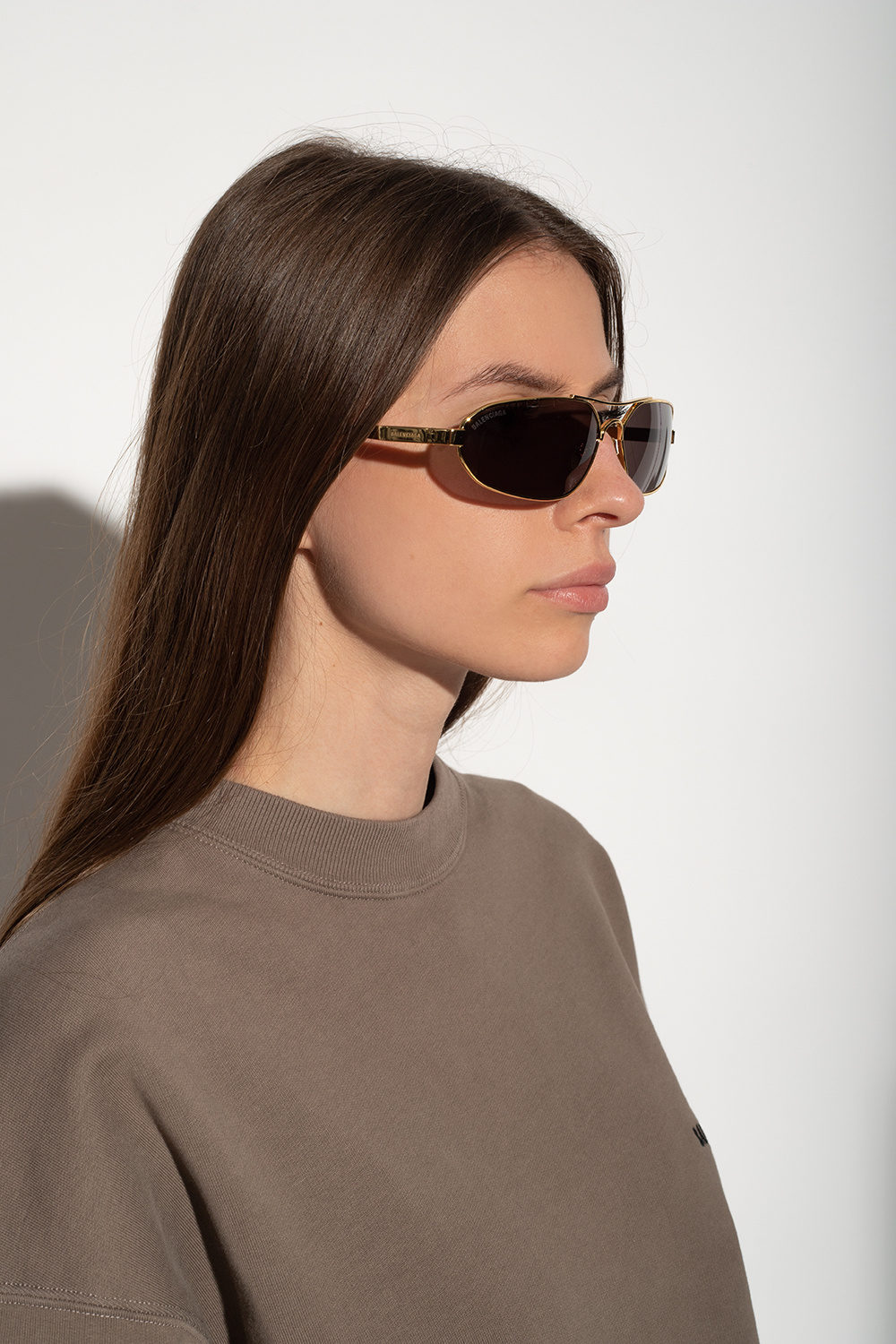 Balenciaga Hybrid Oval Shiny Sunglasses in Black  Lyst