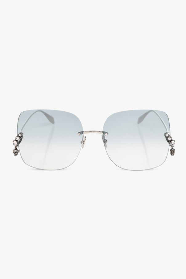 Alexander McQueen cut-out angled rose-tinted sunglasses