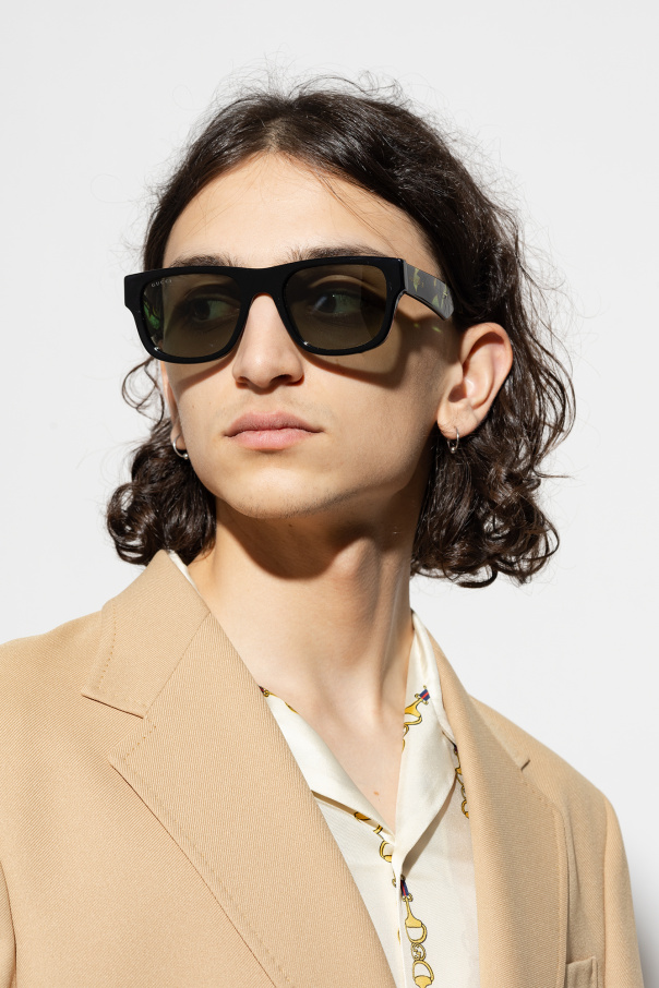 Gucci Shanghai Tang Razer round-frame sunglasses logo Grün