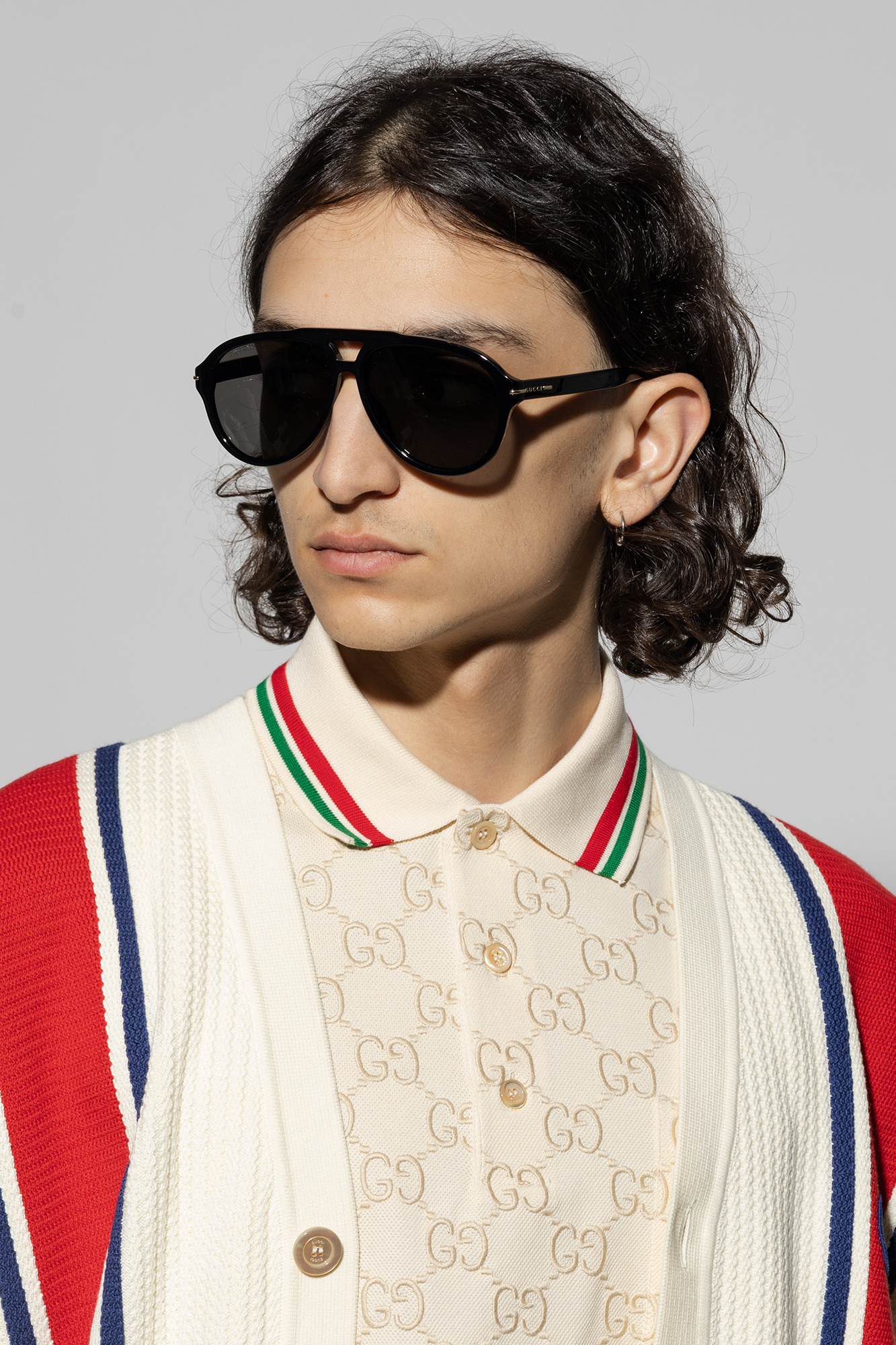 Gucci Gianfranco Ferré Pre-Owned logo-print wraparound-frame sunglasses Schwarz