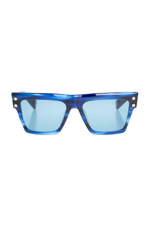 sunglasses feature blue gradient lenses and gunmetal frames