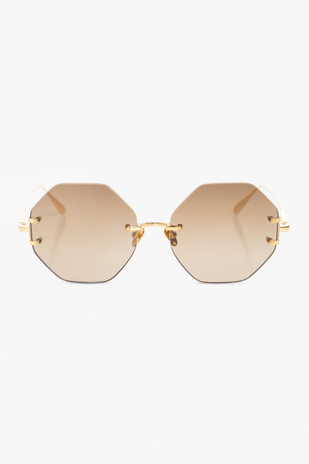 Linda Farrow ‘Arua’ hexagonal shwood sunglasses