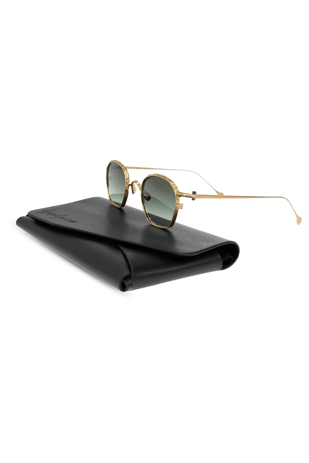 Yohji Yamamoto Goldene Sonnenbrille mit geometrischem Design