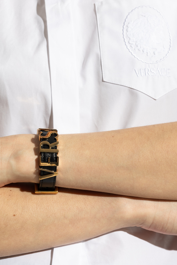 Versace Leather bracelet with logo