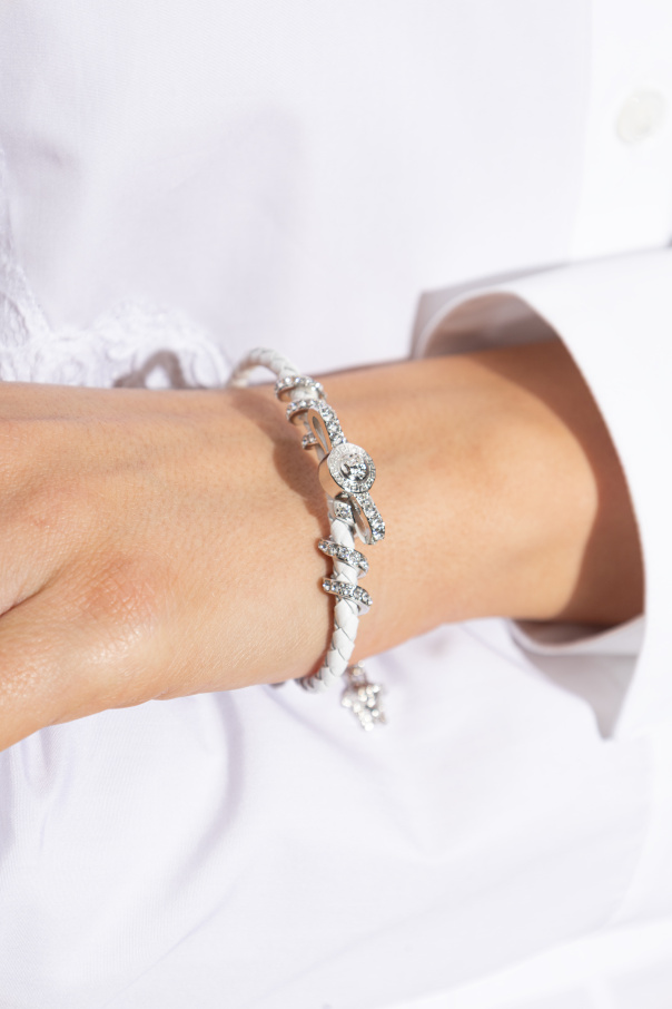 Versace Pulsera de cuero con cristales brillantes