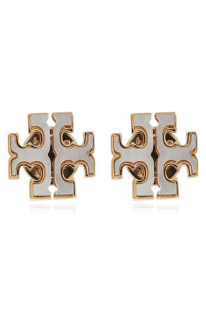 Earrings in the shape of the logo with mother of pearl