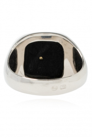 MISBHV Silver-tone ring from . Crafted from silver and black onyx, this item showcases a tactile logo