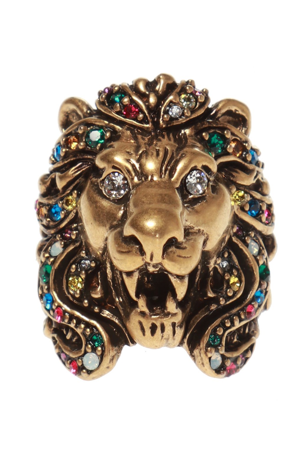 gucci lion head ring with crystal