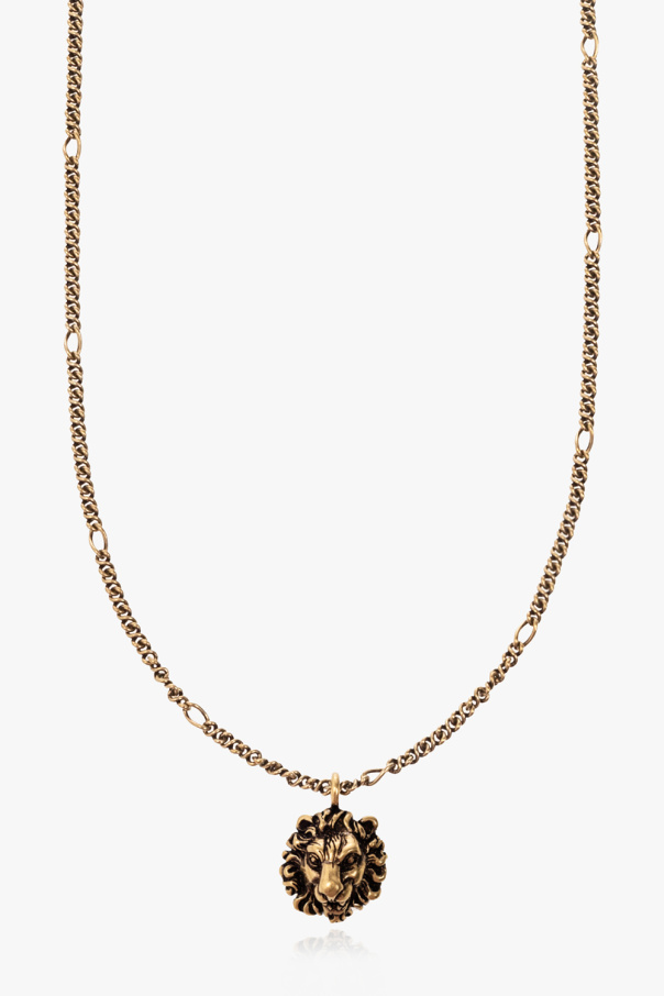 gucci stripe Necklace with lion head pendant