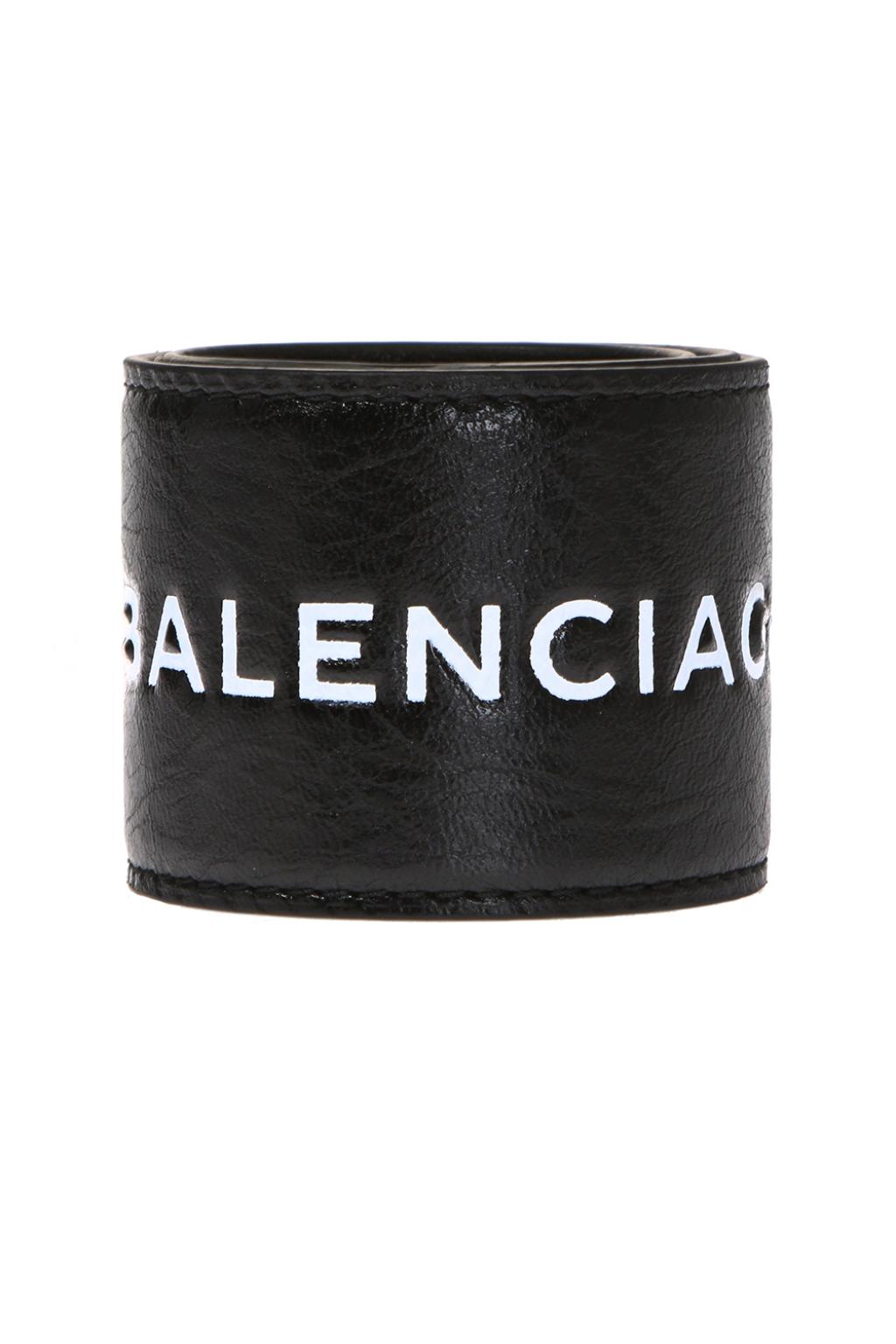 balenciaga logo print leather bracelet