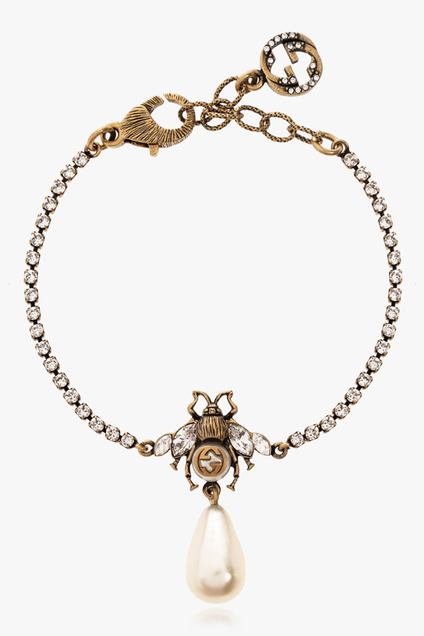 gucci black Bracelet with bee pendant
