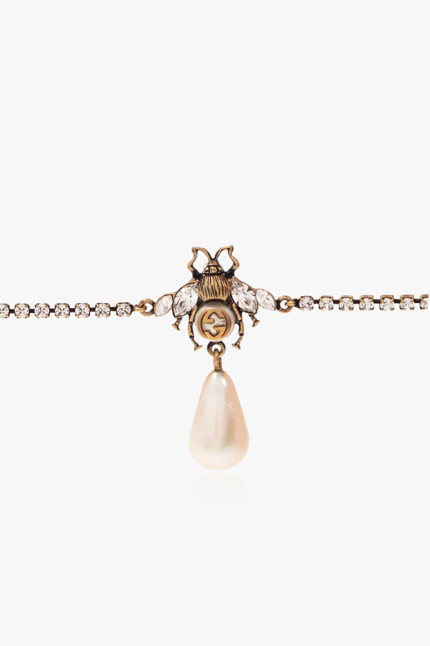 gucci black Bracelet with bee pendant