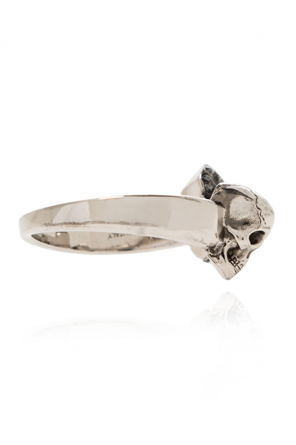 Alexander McQueen Mosiężny pierścień z motywem czaszek
