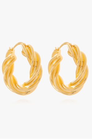 bottega veneta gold plating and leather hoop earrings