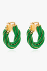 Bottega Veneta Brown & Gold Leather Twist Hoop Earrings