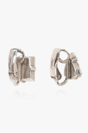 Saint Laurent Asymmetrical brass clip-on earrings