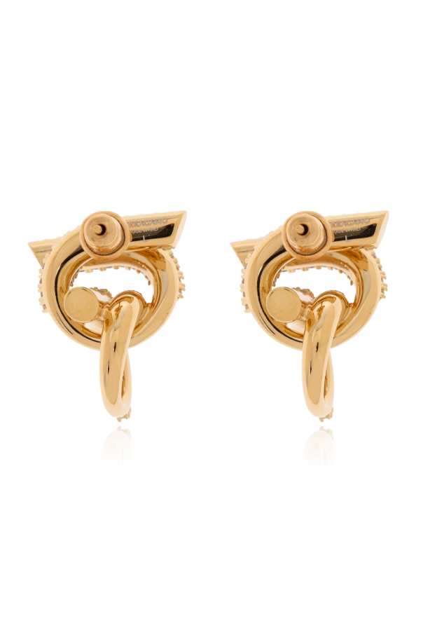 FERRAGAMO Logo-shaped earrings with shimmering crystals.