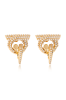 FERRAGAMO GOLD Logo-shaped earrings with shimmering crystals.