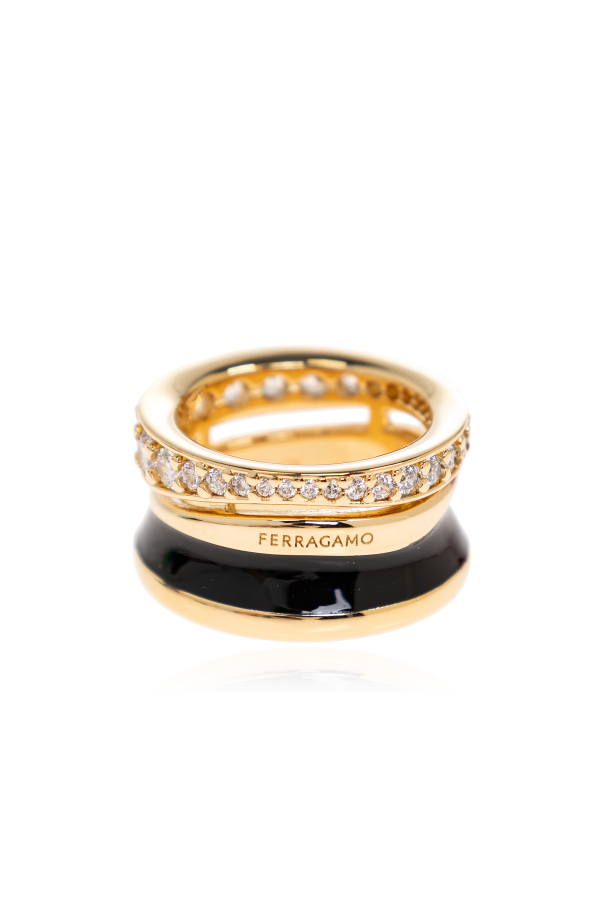FERRAGAMO Pierścień z połyskującymi kryształami